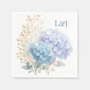 Romantische Parel Hydrangea Blauw Waterverf Huweli Servet