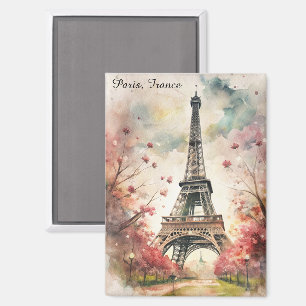 Romantische Parijse Eiffeltoren Watercolor Bloem Magneet