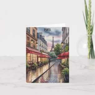Romantische Parijse straat Eiffeltoren Aquarel Kaart