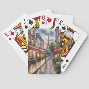 Romantische Parijse straat Eiffeltoren Aquarel Pokerkaarten