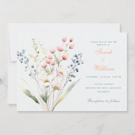 Romantische pastel bloemenbruiloft uitnodiging