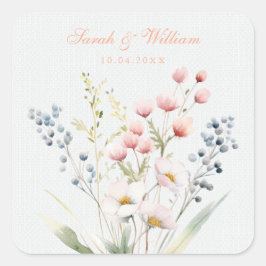 Romantische pastel bloemenbruiloft vierkante sticker