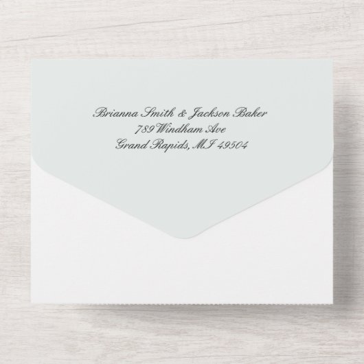 Romantische Pastel Groene Eucalyptus All In One Uitnodiging (Achterkant)