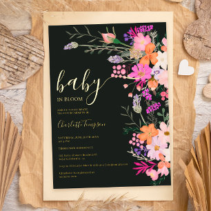 Romantische pastel wilde bloemen baby shower folie uitnodiging