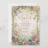 Romantische Pastel Wildflowers Sweet 16 Kaart (Voorkant)