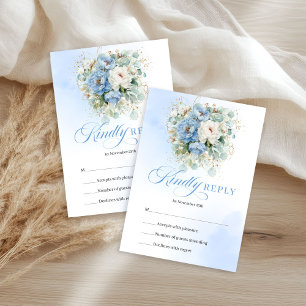 Romantische Pastelblauwe Bloemige Eucalyptus RSVP Kaartje
