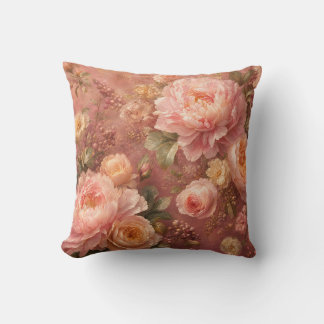 Romantische pastelroze pioenrozen & rozen botanisc kussen