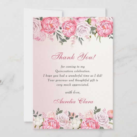 Romantische Pastelrozen Zoete 16 Dankkaart Kaart (Voorkant)