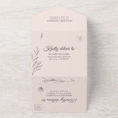 Romantische perzik en grijze elegante bruiloft all in one uitnodiging (Buitenkant)