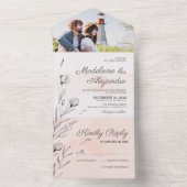 Romantische perzik en grijze elegante bruiloft all in one uitnodiging (Binnen)