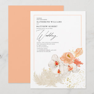 Romantische perzik pampas gras bloemenboho zomer kaart