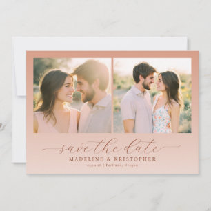 Romantische perzik vintage fotocollage save the date