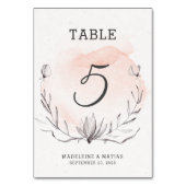 Romantische perziken en grijze bloemetjesnummer kaart (Achterkant)