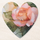 Romantische perzikroos bloemrijke bruidsdouche kartonnen onderzetters (Voorkant)