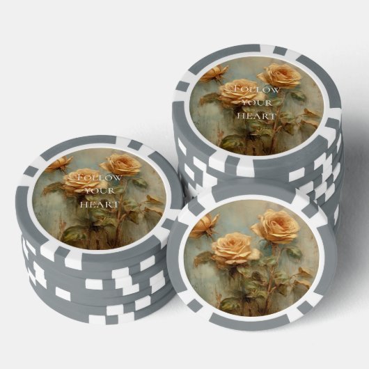 Romantische perzikrozen bloem poker chips (Opstapeling)