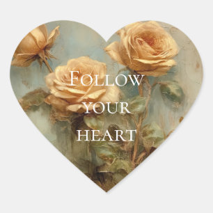 Romantische perzikrozen bloemig hart sticker