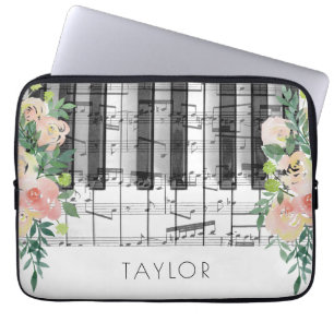 romantische Piano bloemige aangepaste naam Laptop Sleeve