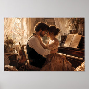 Romantische Piano-omhelzing in Gouden Licht Poster