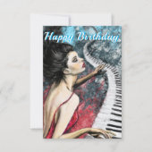 Romantische Pianomuziek Dame in Rode Verjaardag Ka (Voorkant)