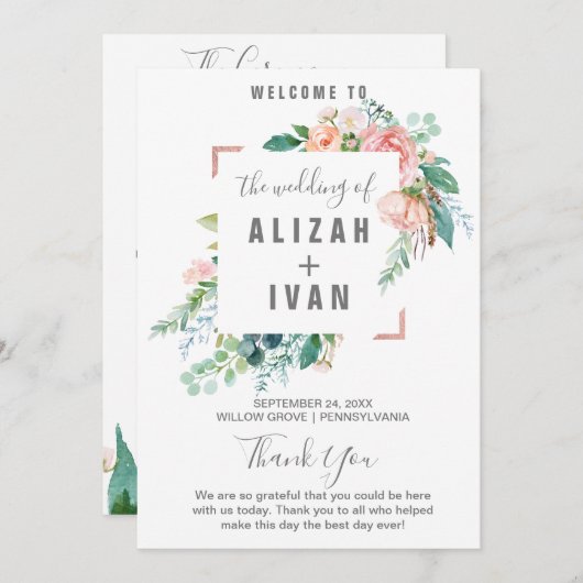 Romantische Pioen Bloemen Trouwprogramma Programma (Voorkant / Achterkant)