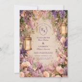 Romantische pioen lantaarn tuin bruiloft kaart (Voorkant)