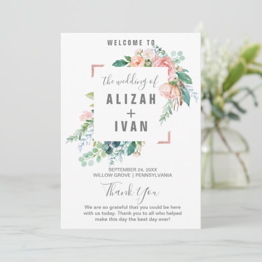 Romantische Pioenbloemen Huwelijksprogramma Programma (Staand voorkant)