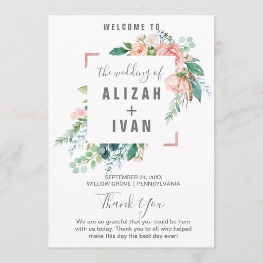 Romantische Pioenbloemen Huwelijksprogramma Programma (Voorkant)