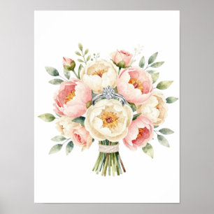 Romantische Pioenboeket met Diamanten Ring Poster