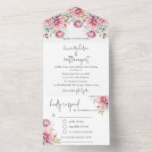 Romantische pioenen bruiloft all in one uitnodiging (Binnen)