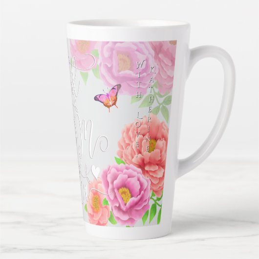 Romantische pioenen tuin grijs beste moeder latte mok (Rechts)