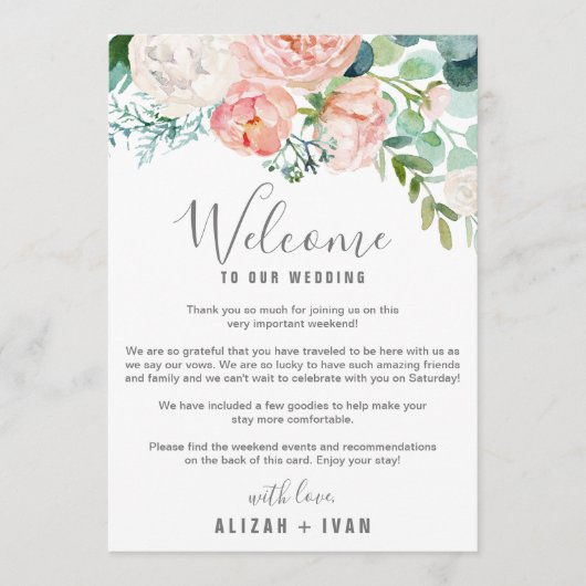 Romantische Pioenrozen Welkomstbrief & Reisplan Programma (Voorkant)