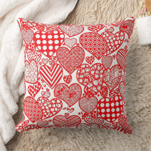 Romantische Polka Hart Doodle Rood Wit Kussen