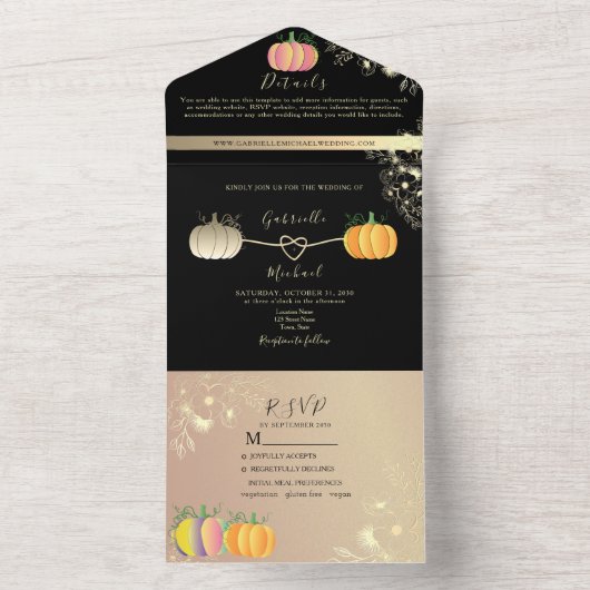Romantische pompoenen vallen bruiloft all in one uitnodiging (Binnen)