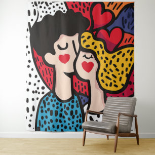 Romantische Pop Kunstillustratie van een liefdevol Wandkleed