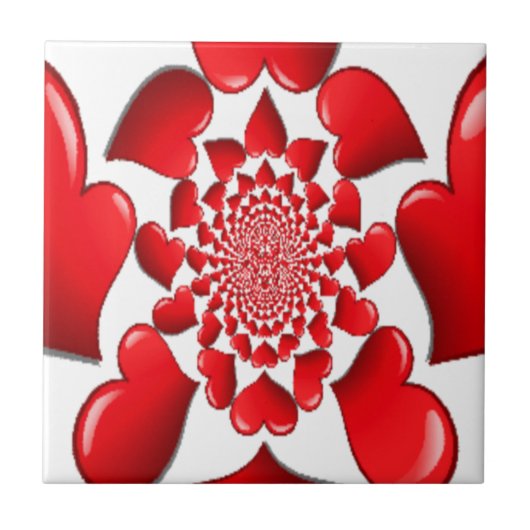 Romantische Red Hearts Patroon Art Print Tegeltje (Voorkant)