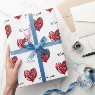 Romantische Red Rose Heart Love Cadeaupapier