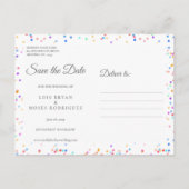 Romantische Regenboog Confetti Save the Date Aankondigingskaart (Achterkant)