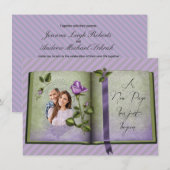 Romantische Retro Liefde Boek Paarse Foto Bruiloft Kaart (Voorkant / Achterkant)