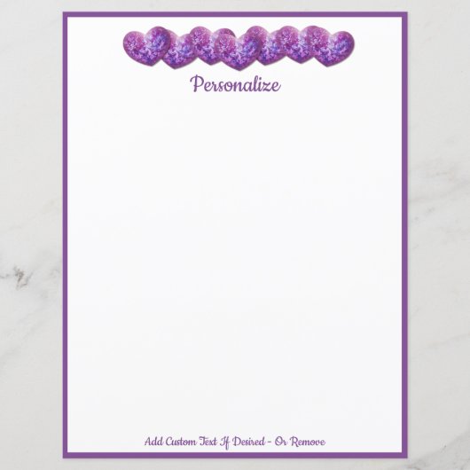 Romantische  rij Paarse harten, gepersonaliseerd (Voorkant)