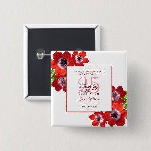 Romantische rode anemoon bloemen 25e verjaardag vierkante button 5,1 cm