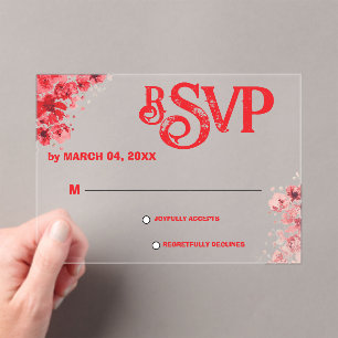 Romantische rode bloemen bruiloft RSVP Acryl Uitnodigingen