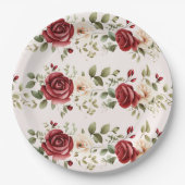 Romantische rode blush roze rozen bruiloft papieren bordje (Voorkant)