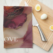 Romantische rode Bourgogne roos gouden bloem Theedoek (Quarter Fold)