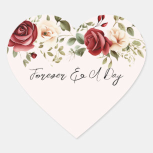 Romantische rode crème Rozen Blush roze bruiloft Hart Sticker