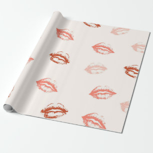 Romantische rode en roze lippenstift kus cadeaupapier