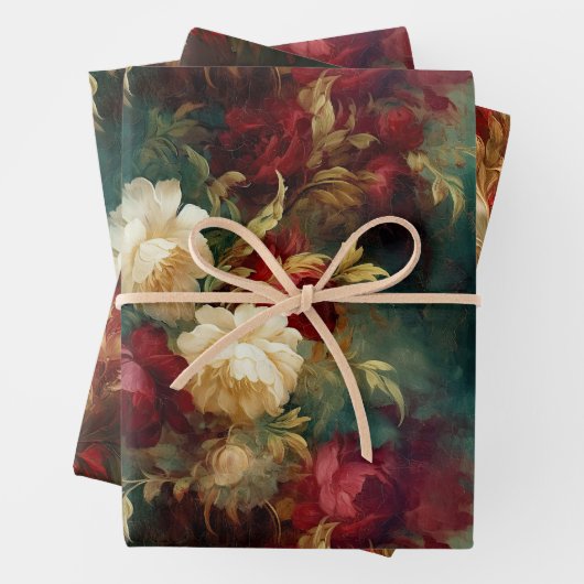 Romantische rode en witte bloemen bruiloft bruidss inpakpapier vel (In situ)