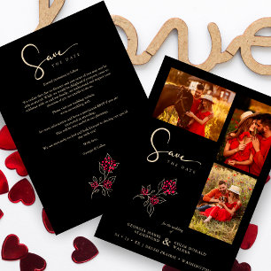 Romantische Rode Gouden Takken 3 Foto's Collage Save The Date