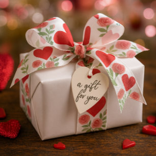 Romantische Rode Harten Roze Rozen Lint