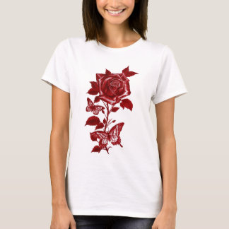 Romantische Rode Inkt Roos en Vlinders Grafische T T-shirt