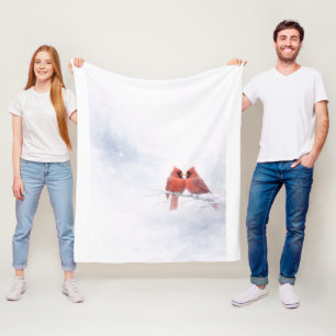 Romantische Rode Kardinalen Winter Vlokken Dekbed Fleece Deken